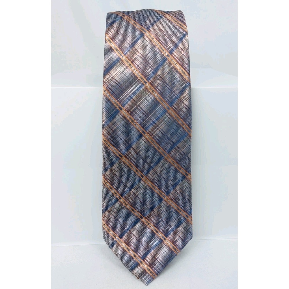 Jos A Bank Reserve Necktie 100% Silk Blue Copper Plaid 3"x62" Excellent Quality